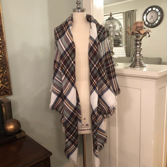 Accessories - Plaid Scarf Blanket Sweater Wrap New Maroon Blue